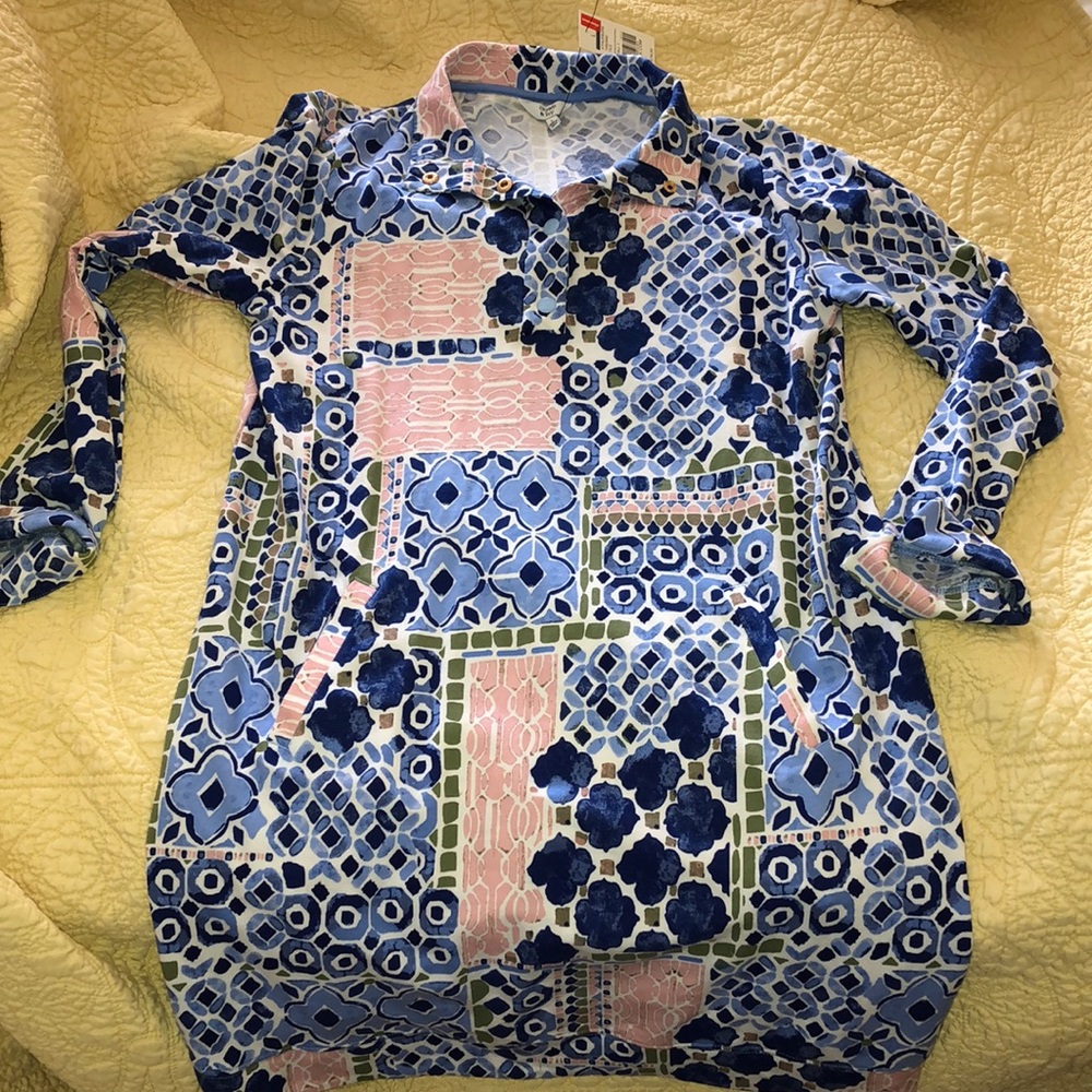 NWT New Crown & Ivy Belk dress tunic blue pink Large L